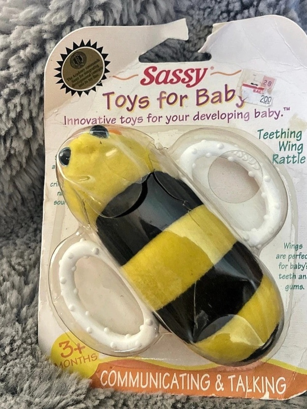 Vintage Sassy Teething Wing Rattle Bee Teething Rattle NWT